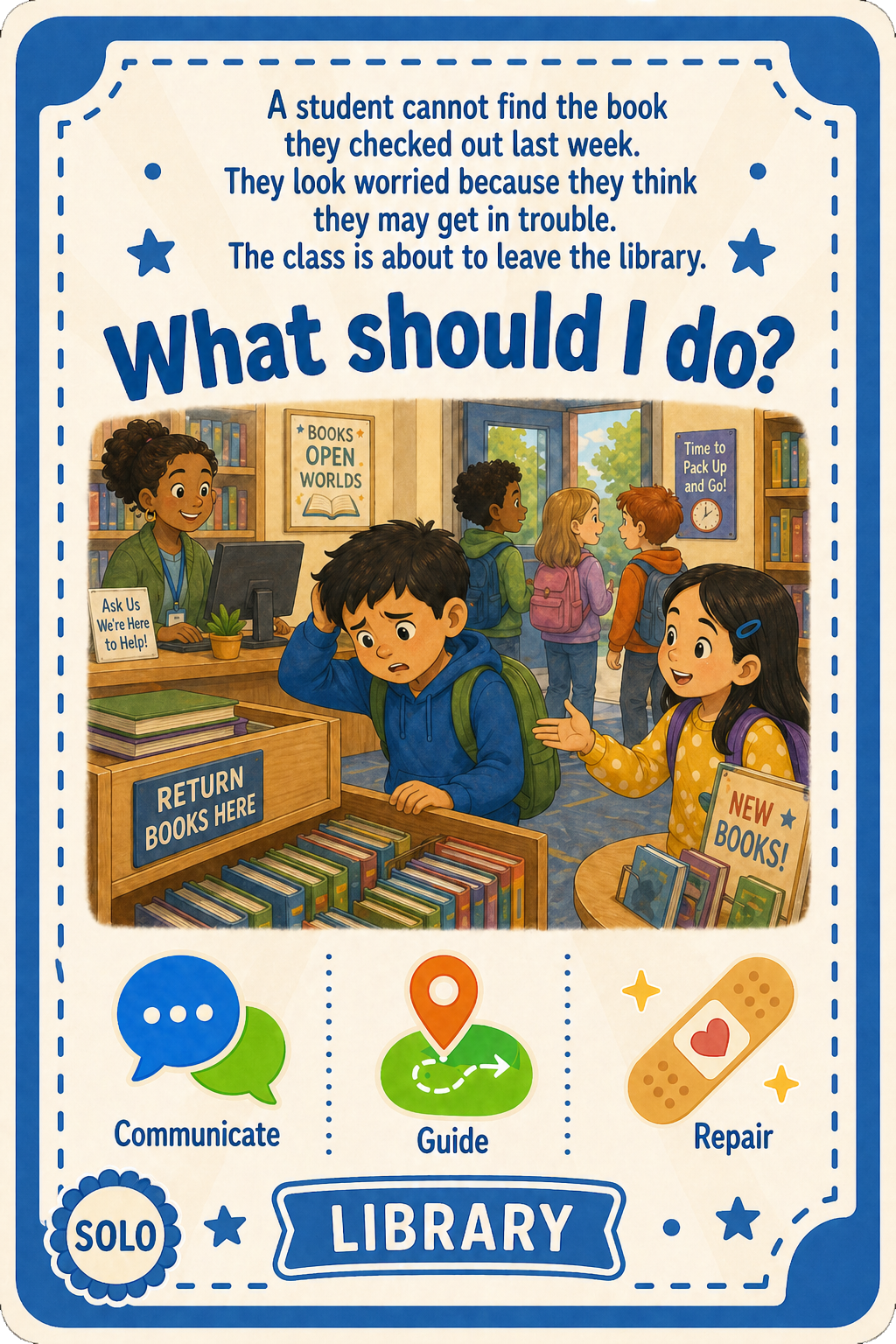 Library solo challenge card
